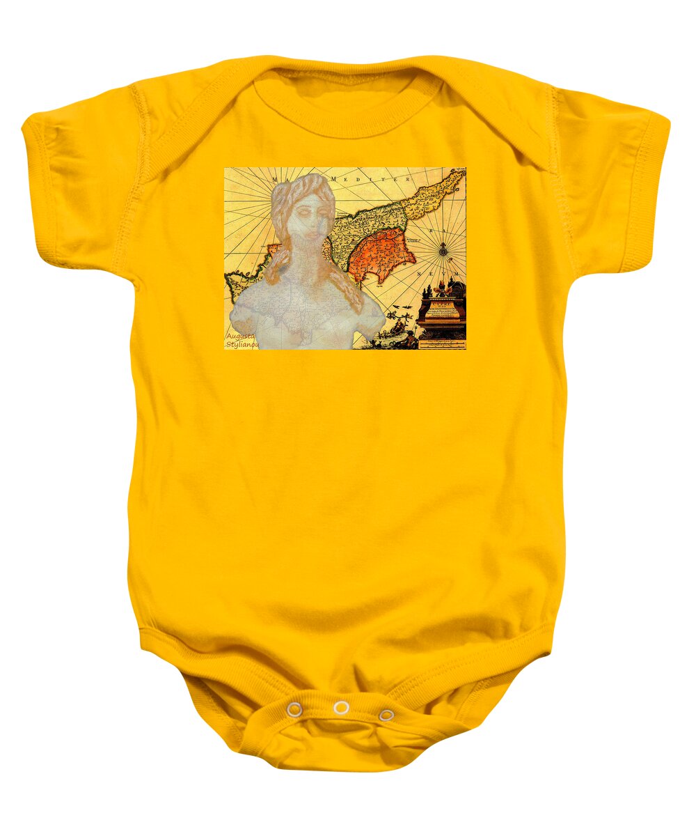 Augusta Stylianou Baby Onesie featuring the digital art Ancient Cyprus Map and Aphrodite #30 by Augusta Stylianou
