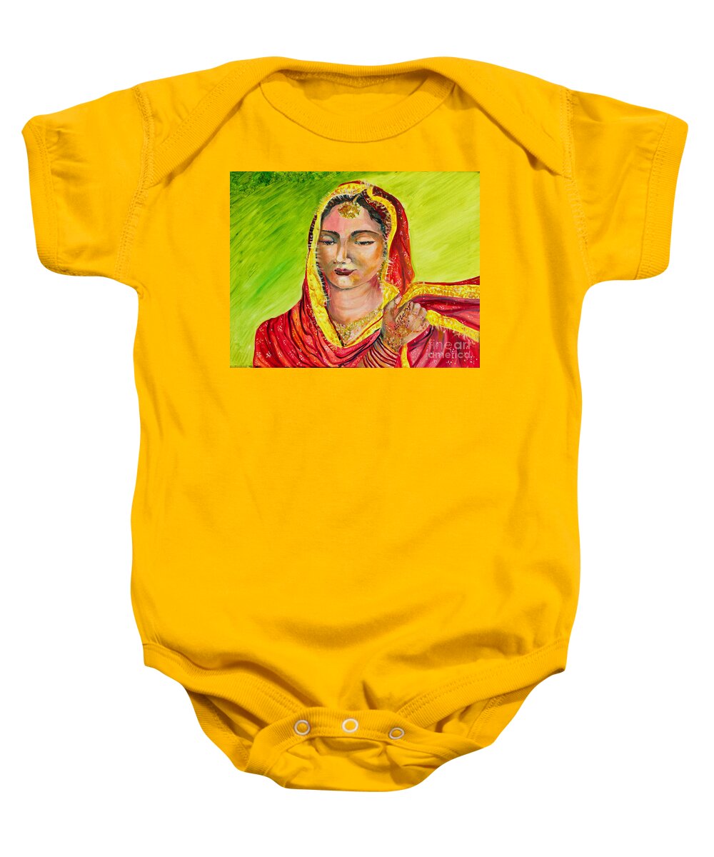 Sikh Bride Baby Onesie featuring the painting A sikh bride by Sarabjit Singh