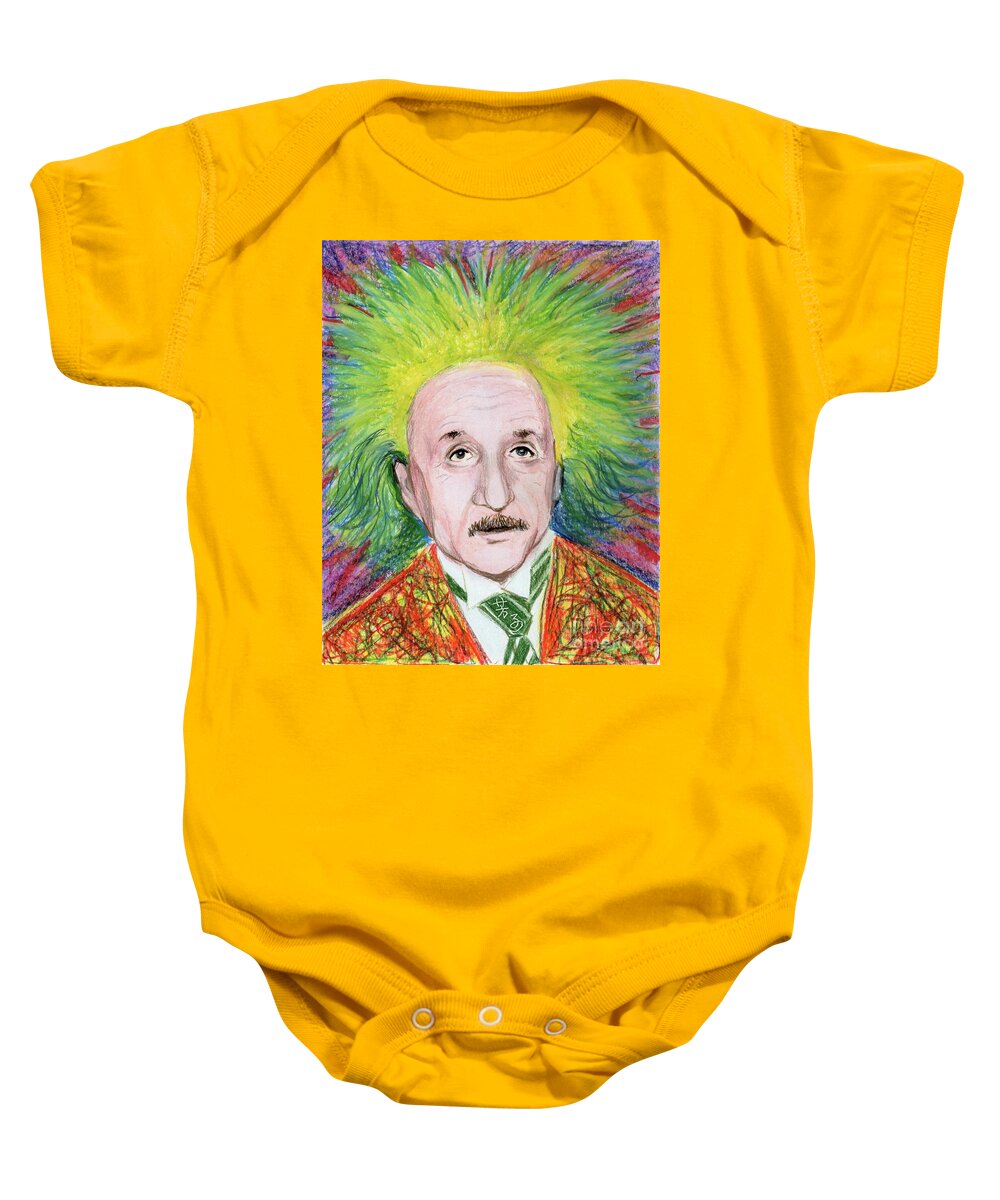 Albert Einstein Baby Onesie featuring the drawing Albert Einstein by Yoshiko Mishina