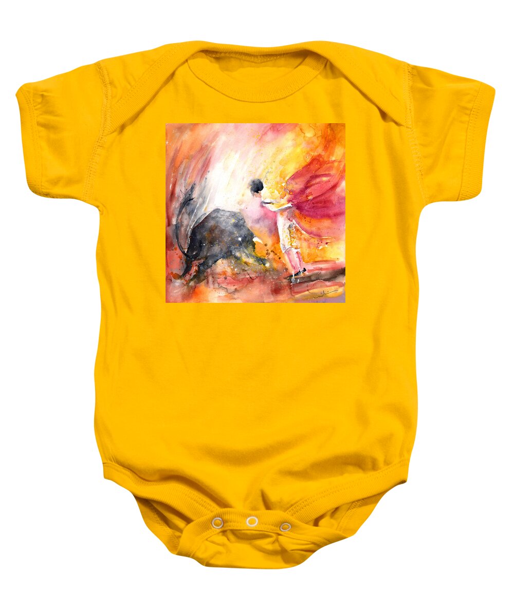 Europe Baby Onesie featuring the painting Angry Little Bull by Miki De Goodaboom