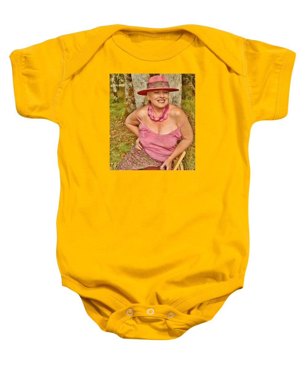 Portrait Baby Onesie featuring the photograph Antique Rose Pose by VLee Watson