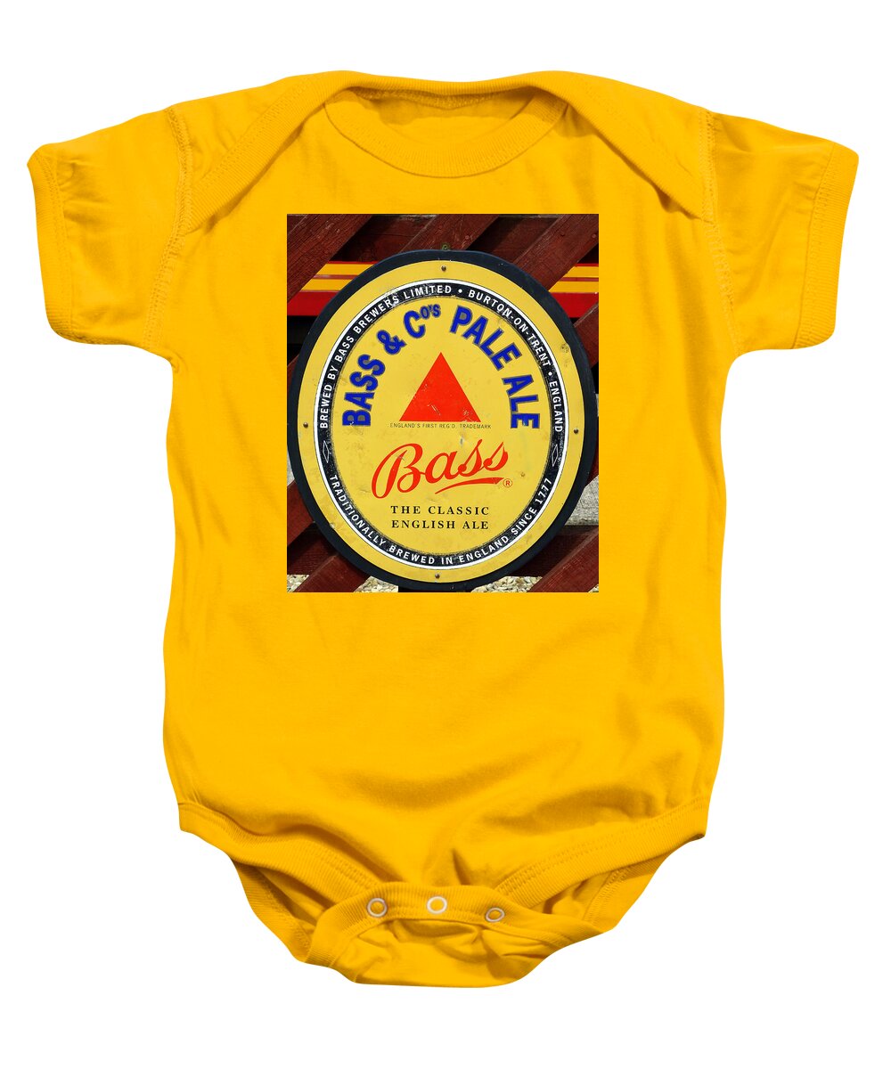 Bass Baby Onesie featuring the photograph Bass Pale Ale Railway Sign by Gordon James