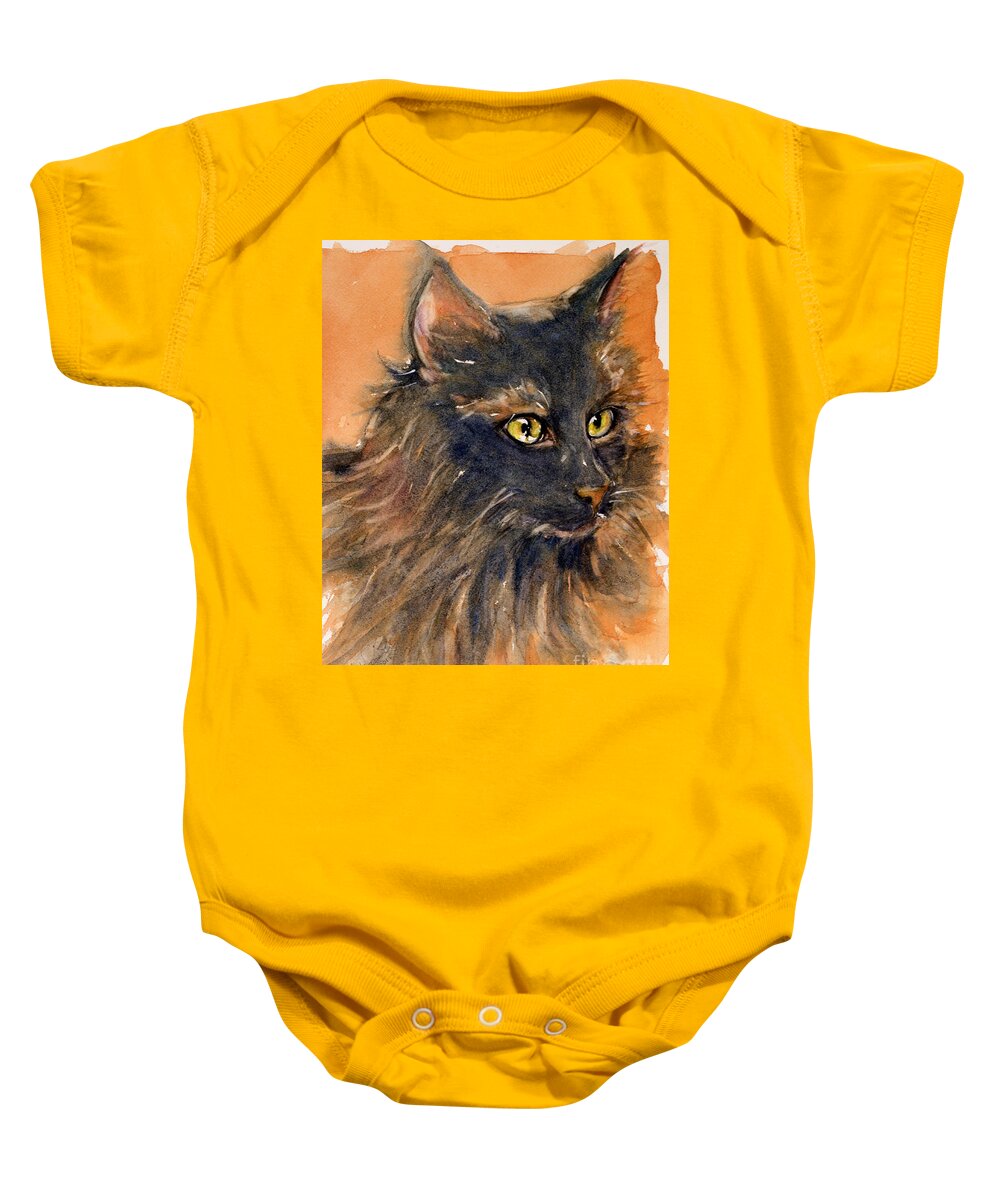 Cat Baby Onesie featuring the painting Black Cat by Judith Levins