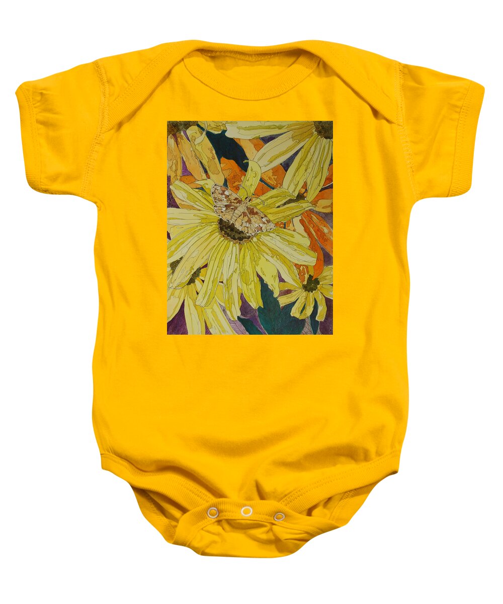 Blackeyed Susan Baby Onesie featuring the mixed media Blackeyed Susans and Butterfly by Terry Holliday