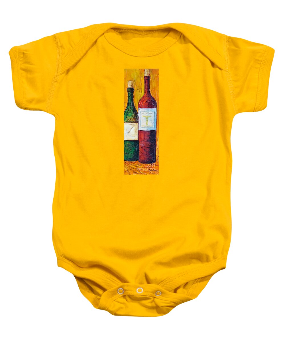 Wine Bottles Baby Onesie featuring the mixed media Cantina Campione by Phyllis Howard