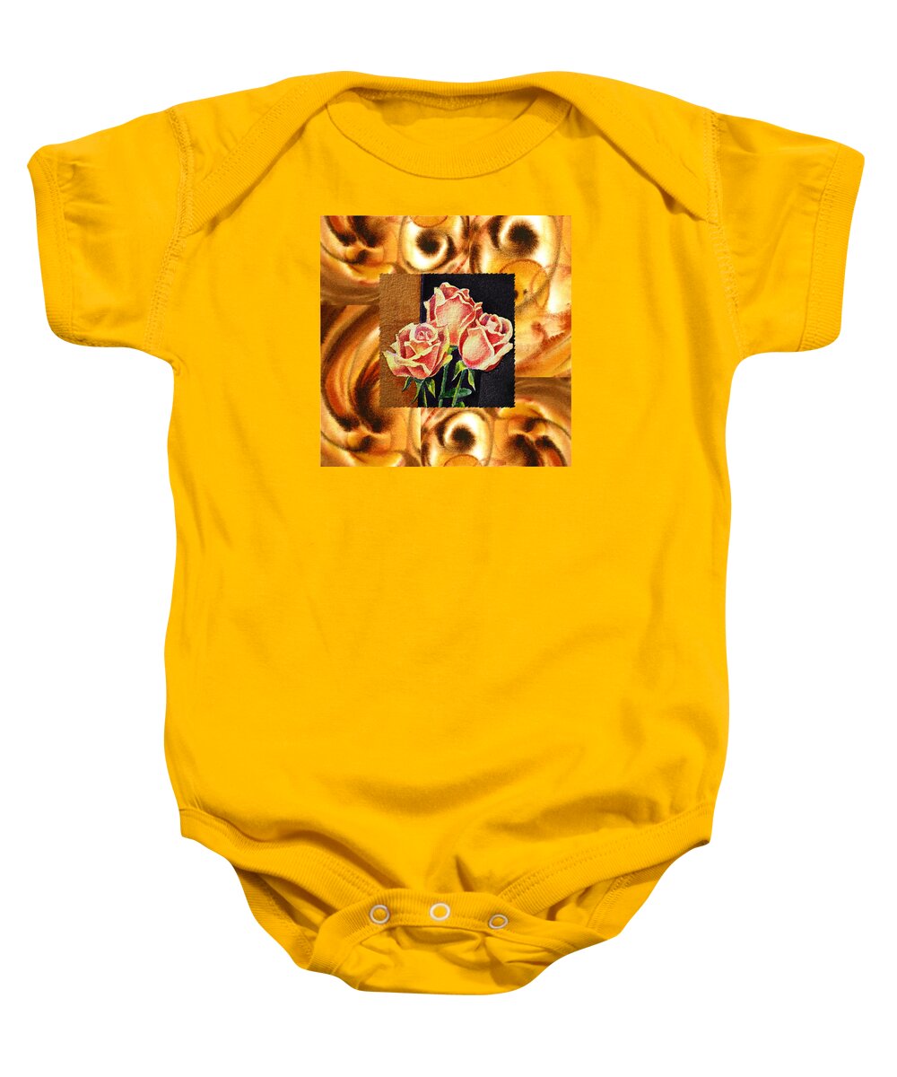 Cappuccino Baby Onesie featuring the painting Cappuccino Abstract Collage French Roses by Irina Sztukowski