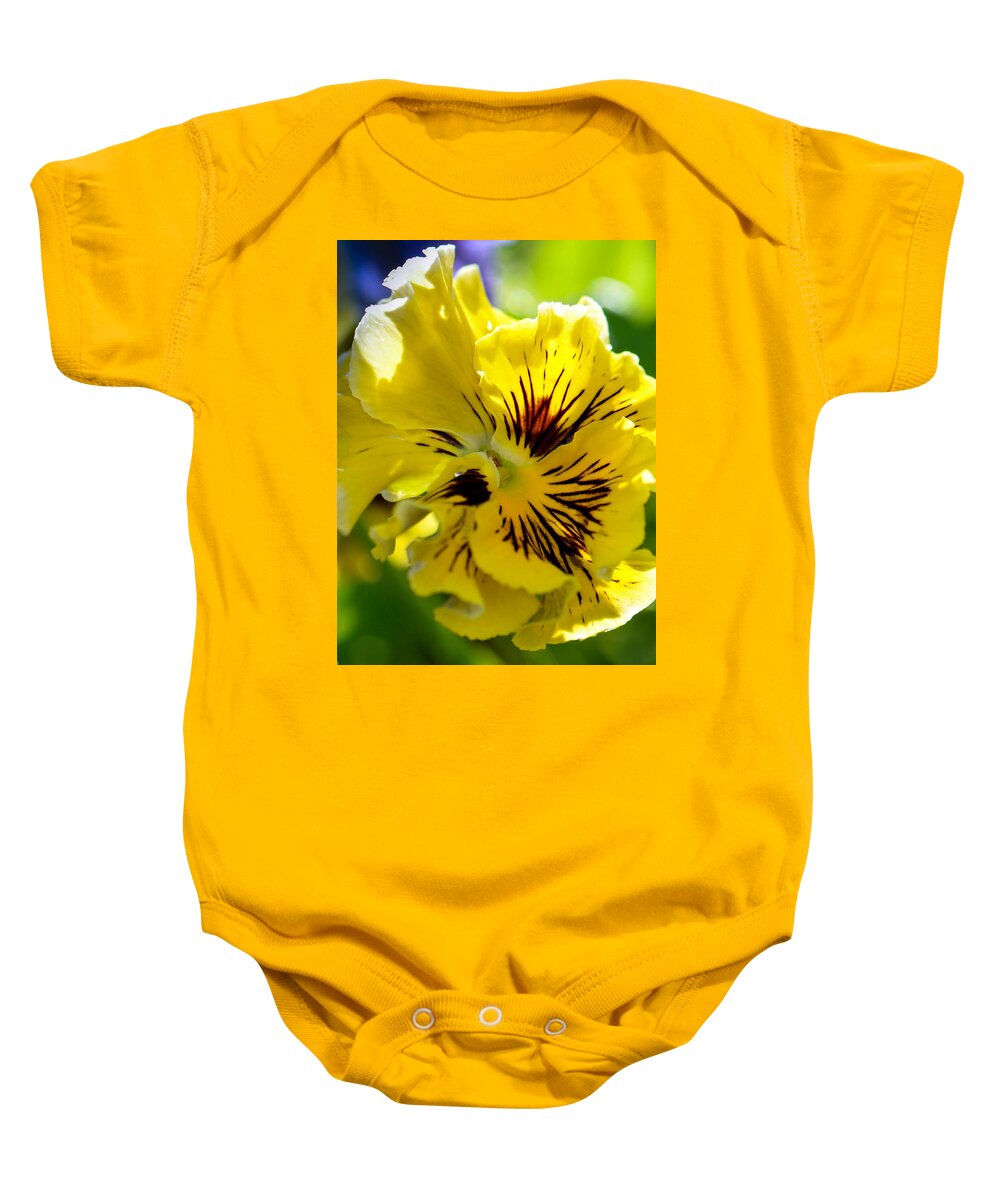 Pansy Baby Onesie featuring the photograph Close Yellow Pansy by Amy Porter