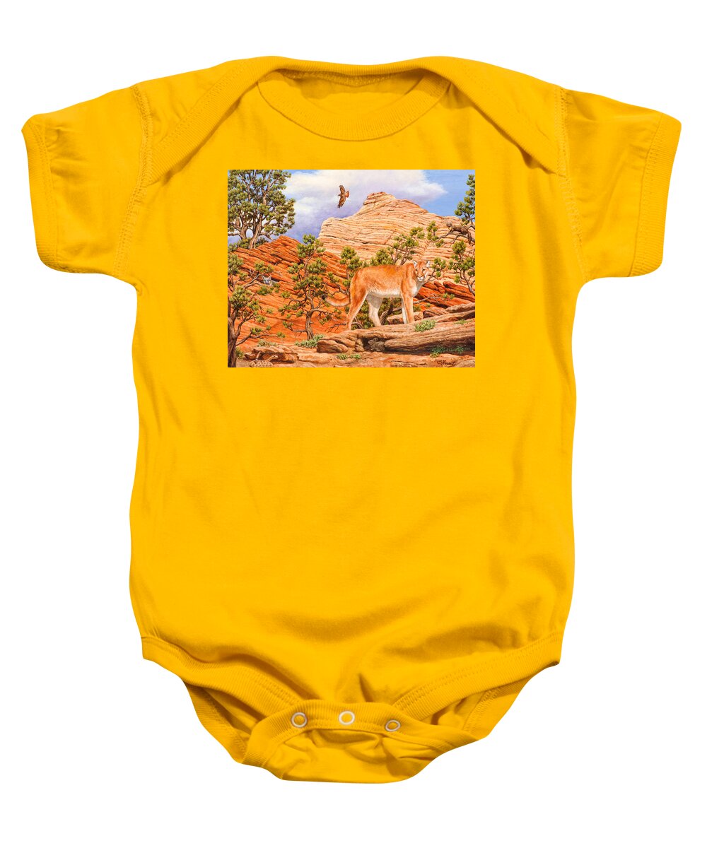 Cougar Baby Onesie featuring the painting Cougar - Don't Move by Crista Forest