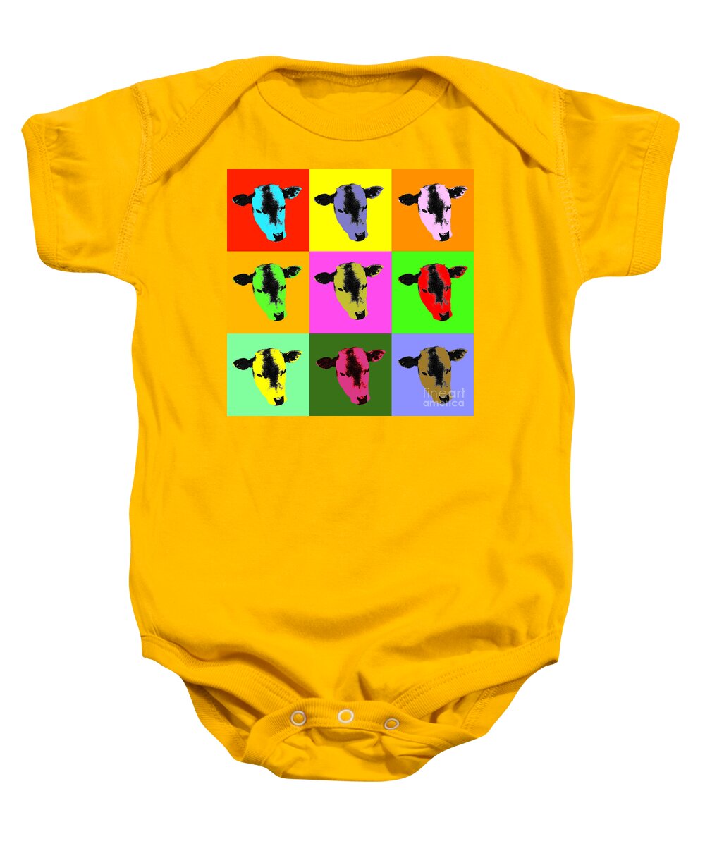Cow Baby Onesie featuring the digital art Cow Pop Art by Jean luc Comperat