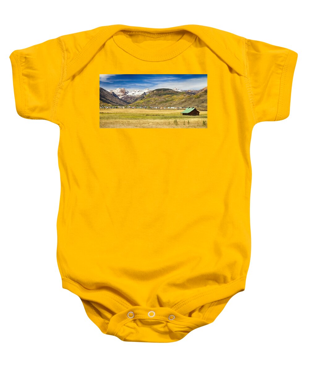 Autumn Baby Onesie featuring the photograph Crested Butte City Colorado Panorama View by James BO Insogna