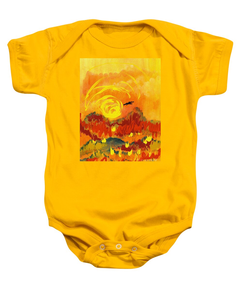 Wildfire Baby Onesie featuring the painting D'Agony by Holly Carmichael