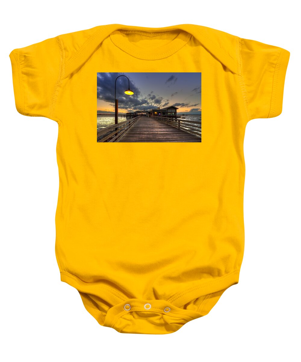 Boats Baby Onesie featuring the photograph Dock lights at Jekyll Island by Debra and Dave Vanderlaan