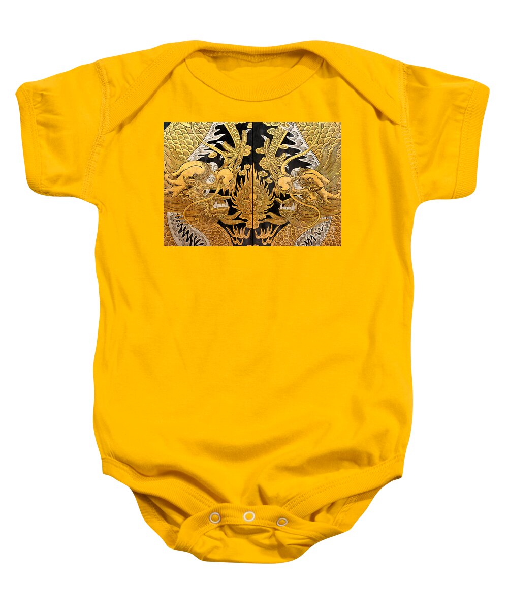 Gold Baby Onesie featuring the photograph Door Dragons 01 by Rick Piper Photography