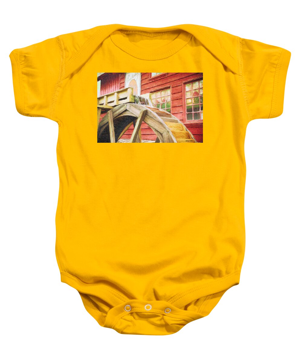 Flour Baby Onesie featuring the painting Down by the Old Mill by Jeffrey Kolker