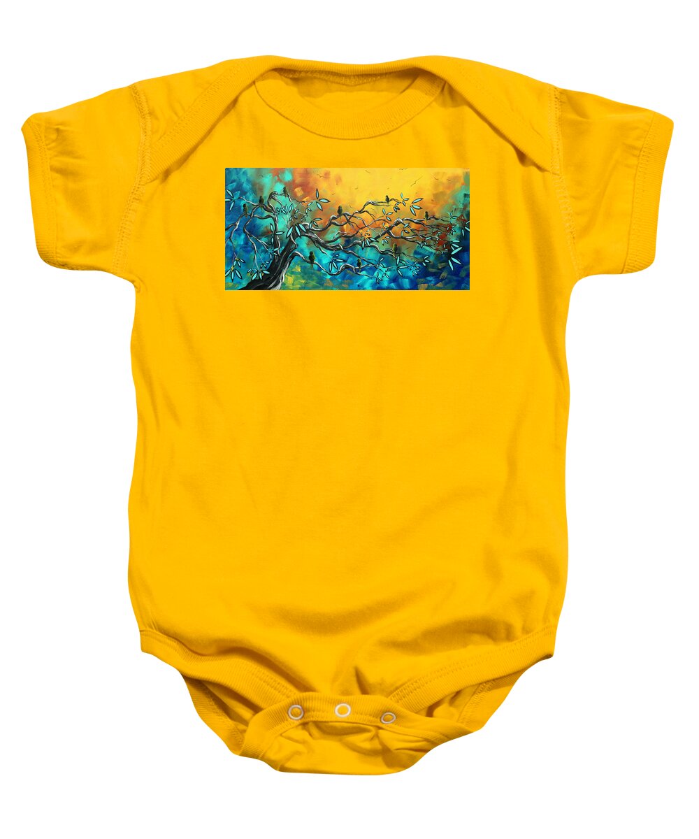 Art Baby Onesie featuring the painting Dream Watchers Original abstract Bird Painting by Megan Aroon