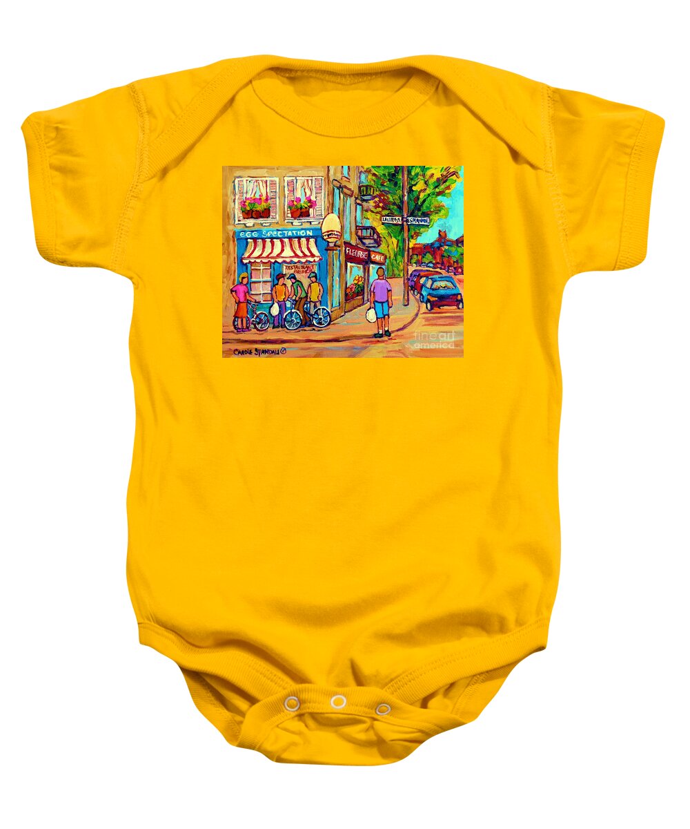 Eggspectation Cafe On Esplanade Baby Onesie featuring the painting Eggspectations Restaurant Montreal Paintings Rue Laurier City Scenes Carole Spandau by Carole Spandau