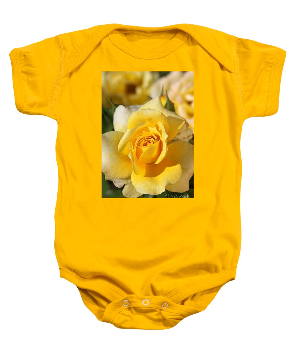 Floribunda Rose Baby Onesie featuring the photograph Flower-yellow Rose-delight by Joy Watson