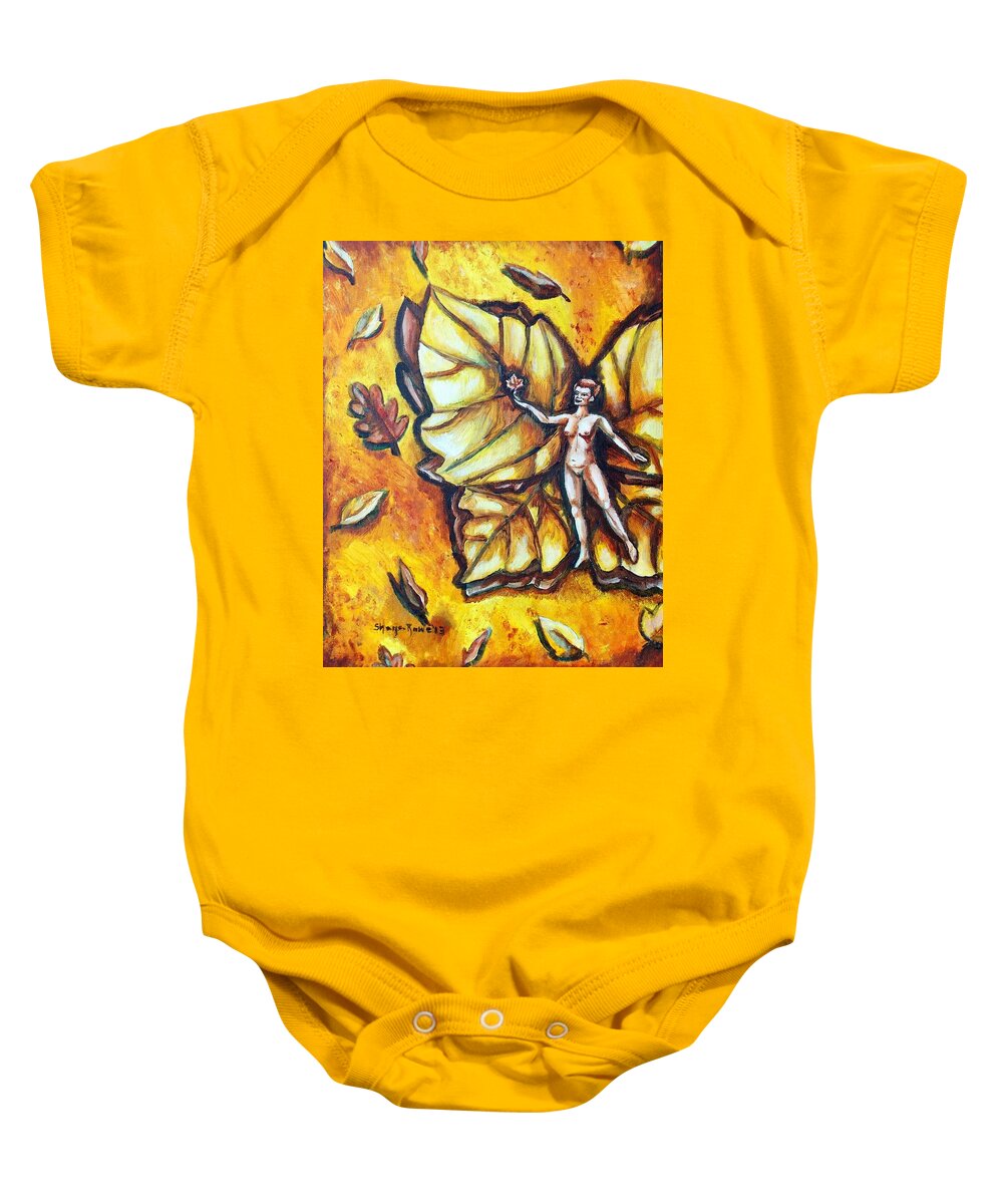 Fairy Baby Onesie featuring the painting Free as Autumn Leaves by Shana Rowe Jackson