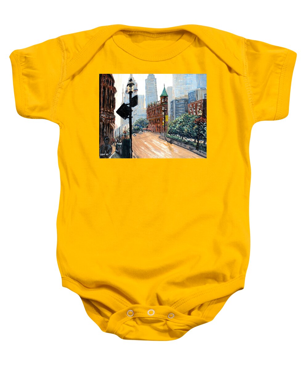 Toronto Baby Onesie featuring the painting Front And Church by Ian MacDonald
