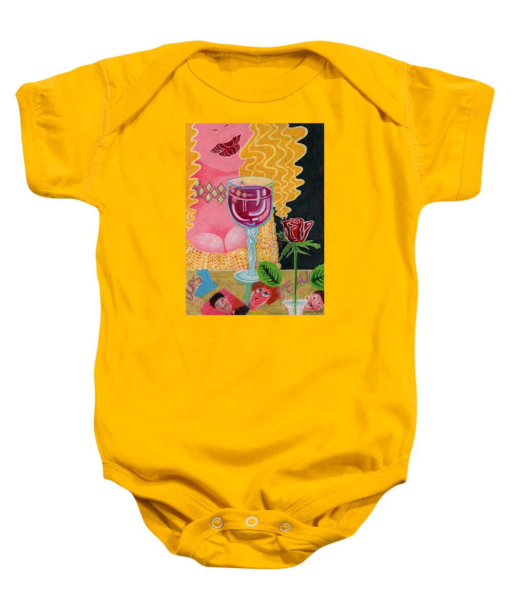 Girl Baby Onesie featuring the drawing Girl With Wine Glass by Genevieve Esson