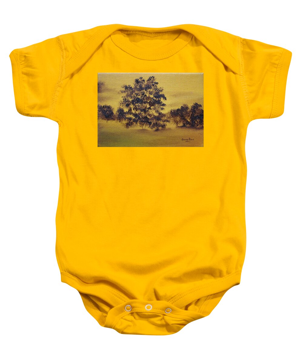 Landscape Baby Onesie featuring the painting Golden Landscape by Judith Rhue