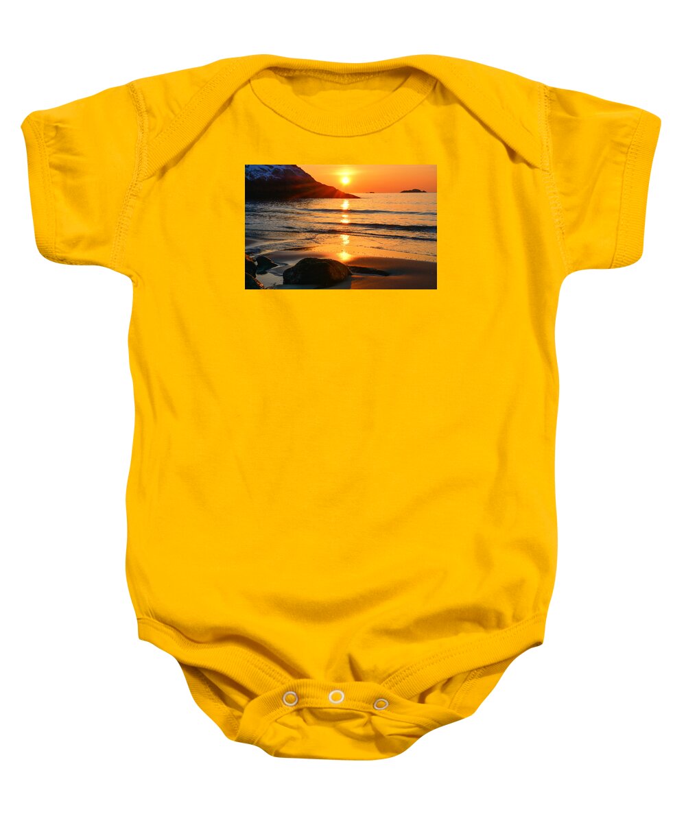 Golden Morning Baby Onesie featuring the photograph Golden Morning Singing Beach by Michael Hubley