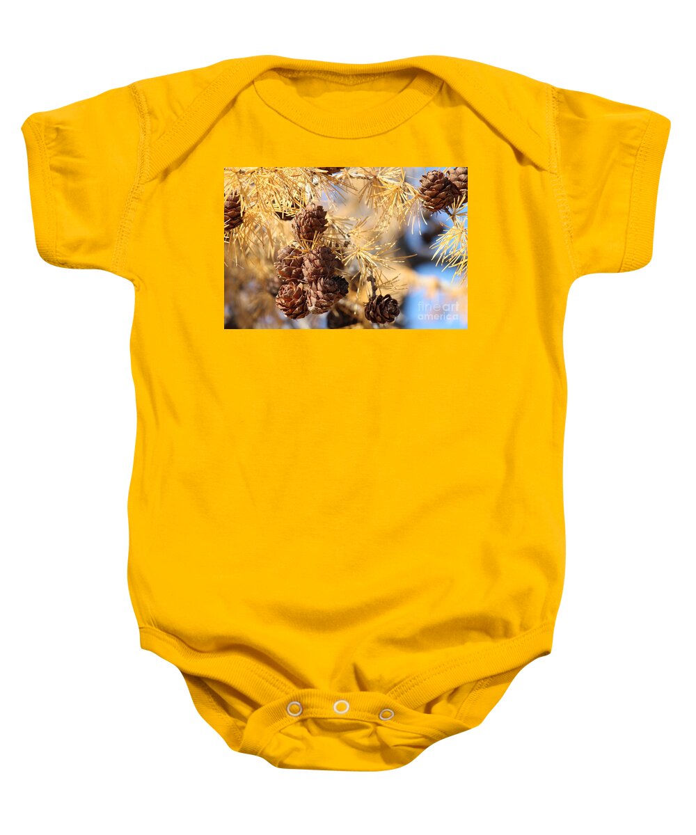 Larch Baby Onesie featuring the photograph Golden Needles by Ann E Robson