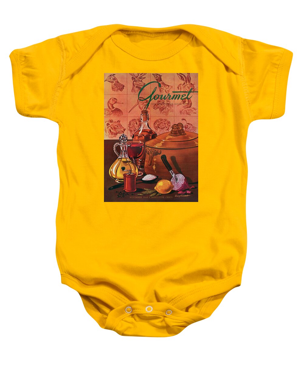 Illustration Baby Onesie featuring the photograph Gourmet Cover Featuring A Casserole Pot by Henry Stahlhut