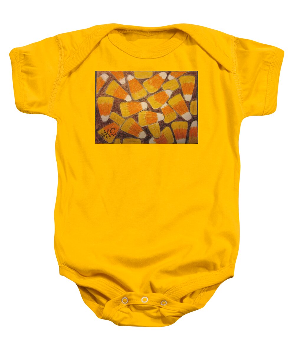Halloween Baby Onesie featuring the painting Halloween Candy Corn by Kathy Marrs Chandler