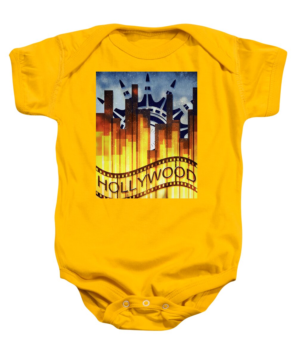 Hollywood Baby Onesie featuring the digital art Hollywood Gold by Shawna Rowe