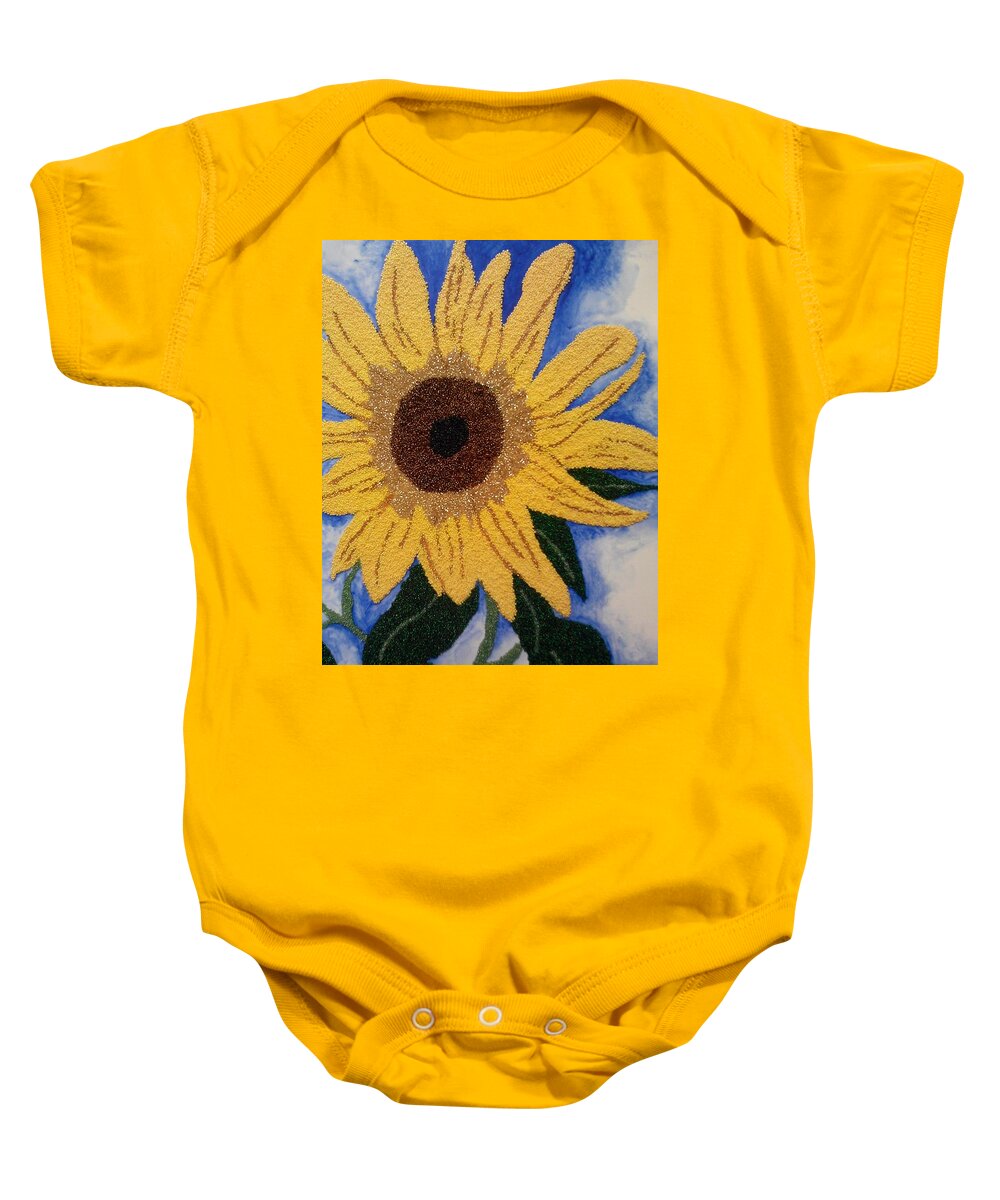 Czech Glass Beads Baby Onesie featuring the painting Joshua's Sunflower by Pamela Henry