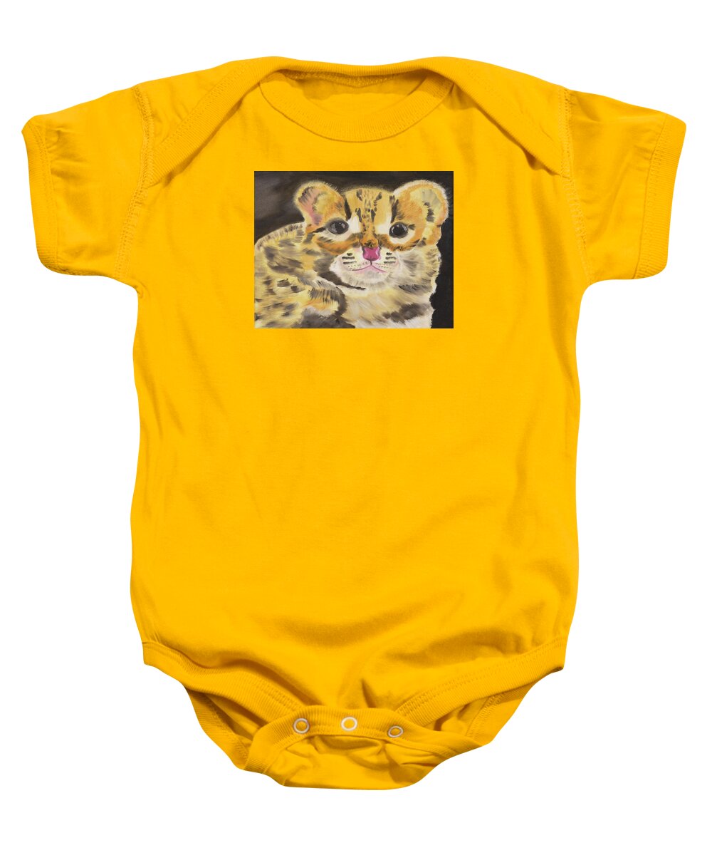 Cat Baby Onesie featuring the painting Peek a Boo Kitty by Meryl Goudey