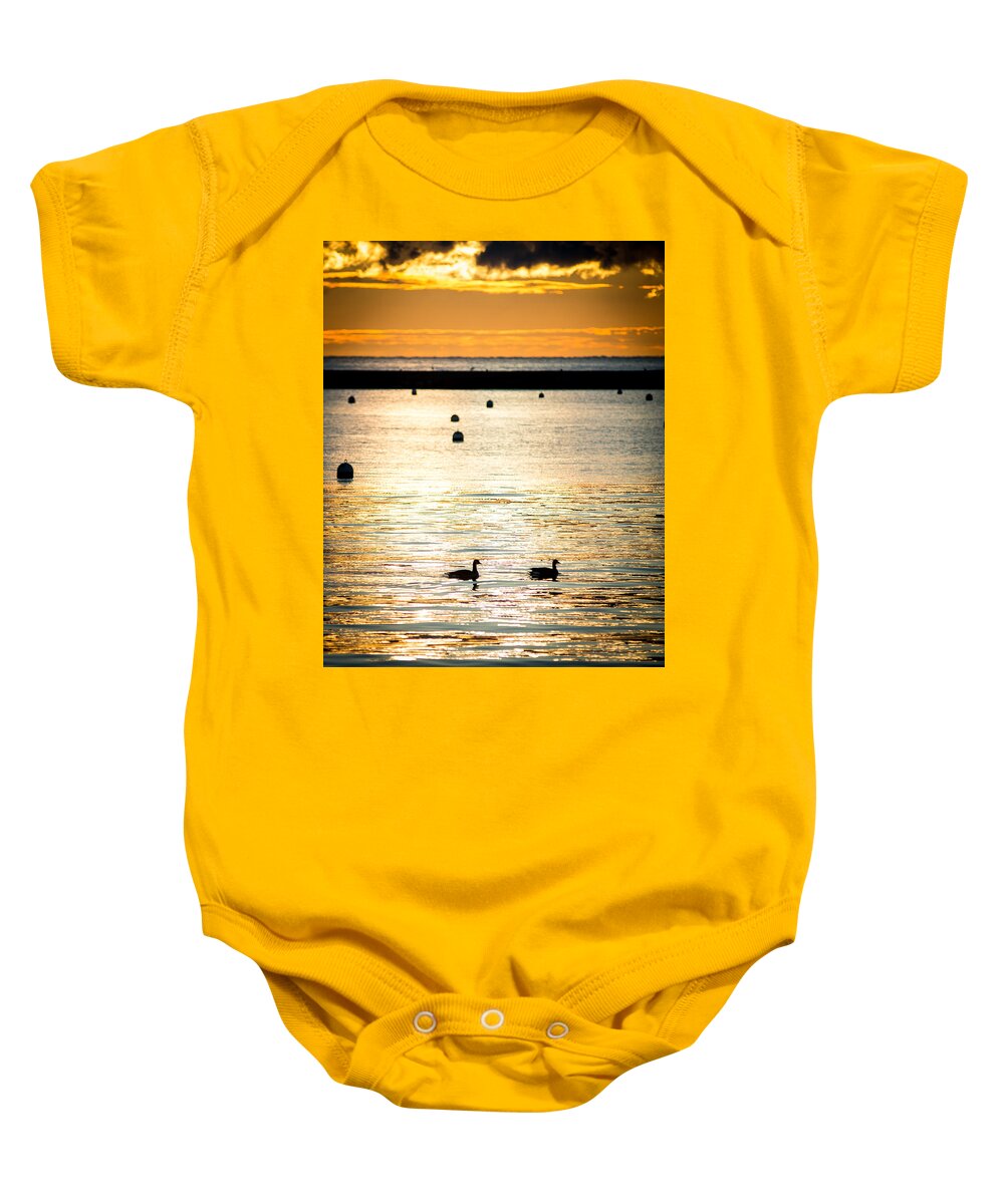 Lake Michigan Baby Onesie featuring the photograph Lake Michigan Gold by David Downs