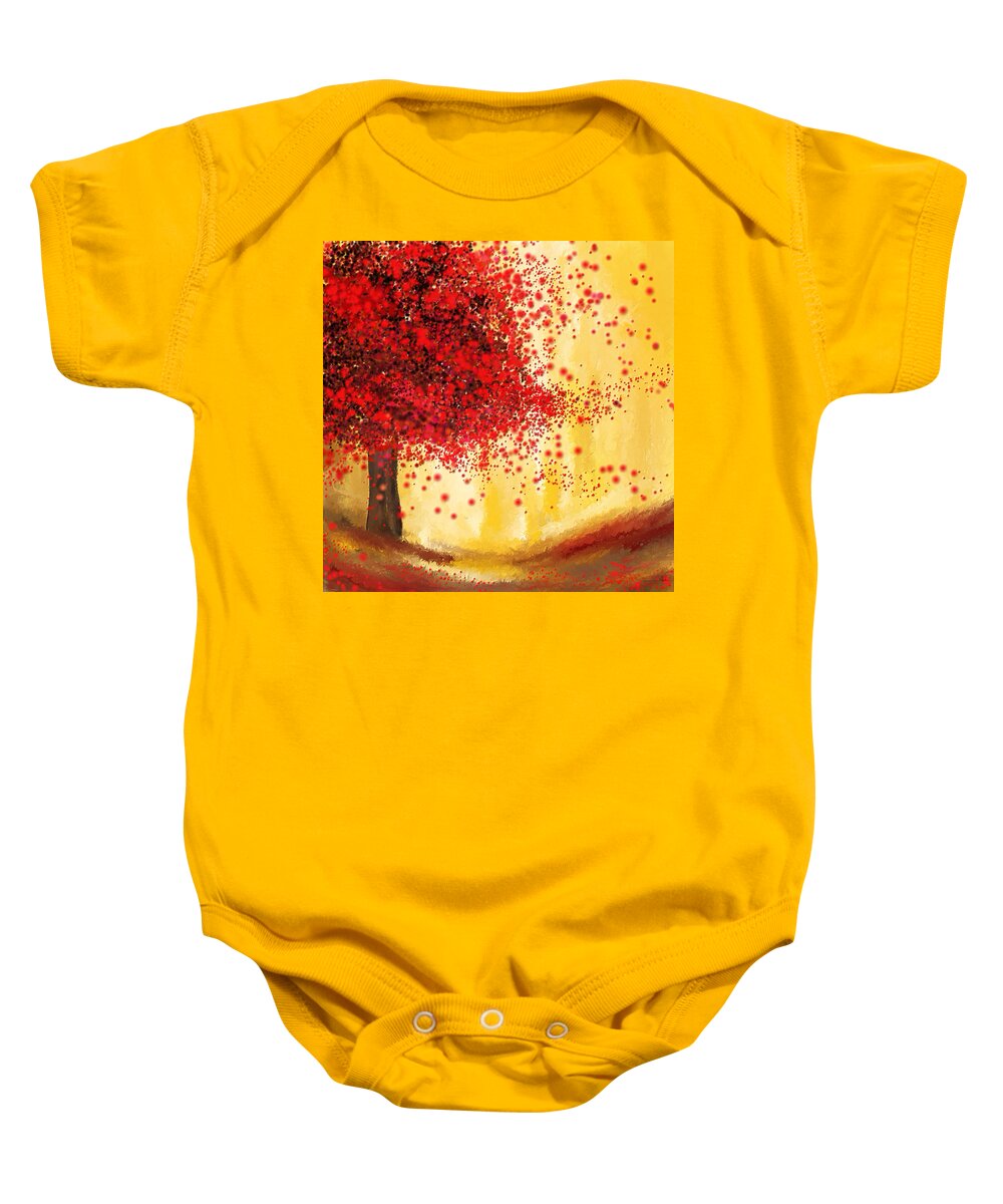 Four Seasons Baby Onesie featuring the painting Majestic Autumn - Impressionist Painting by Lourry Legarde