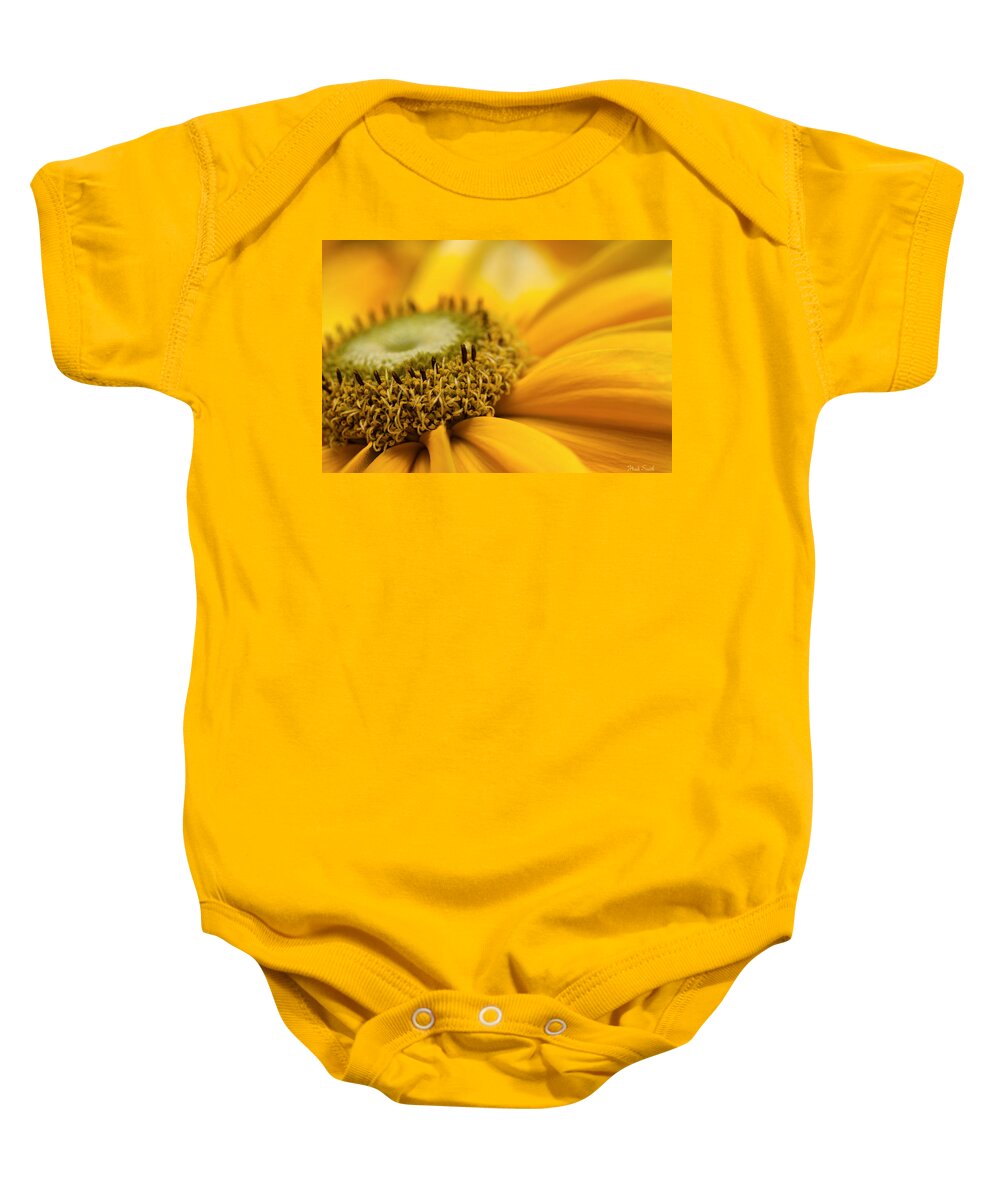 Macro Baby Onesie featuring the photograph Mellow Yellow by Heidi Smith