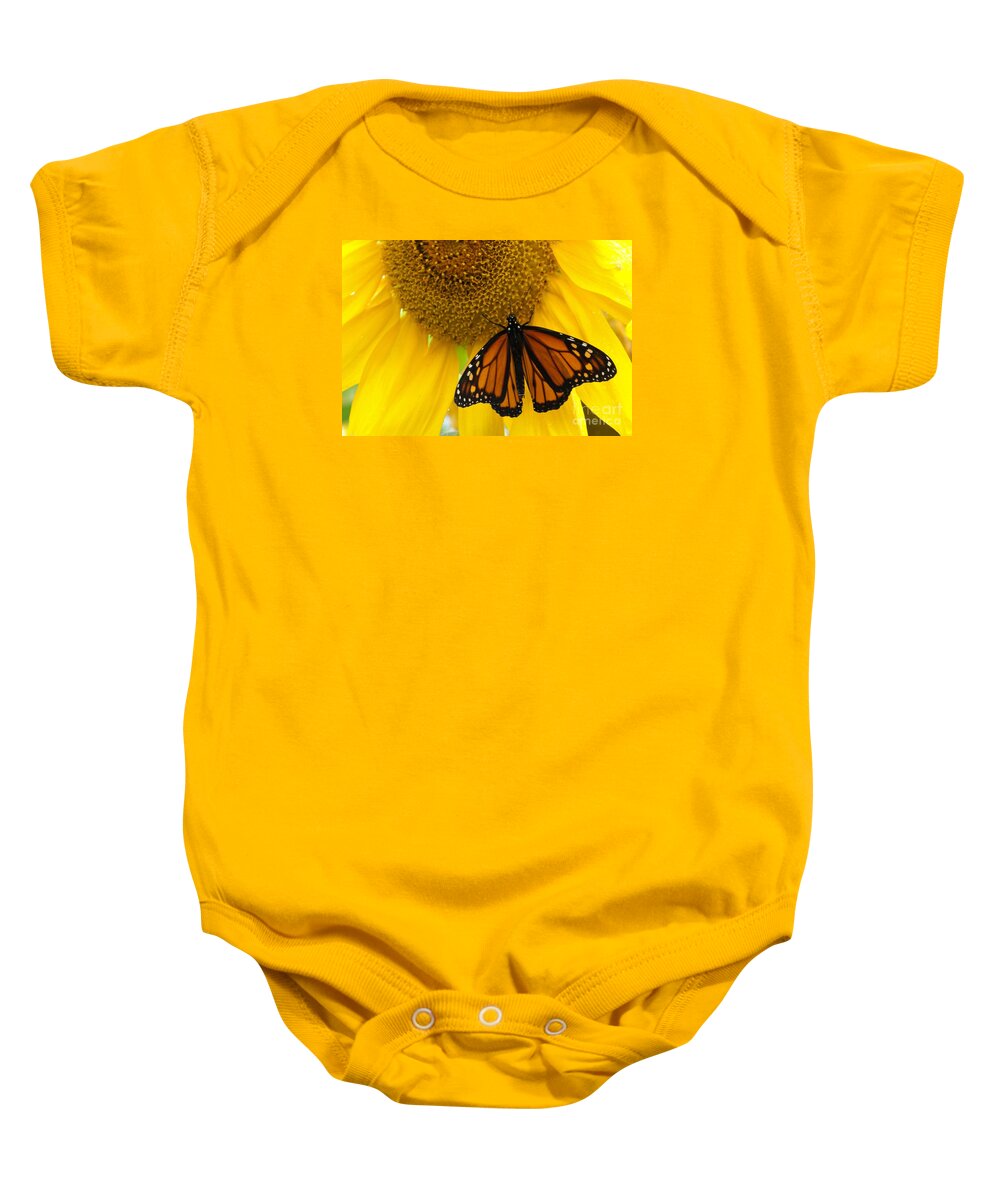 Sunflower Baby Onesie featuring the photograph Monarch and Sunflower by Ann Horn