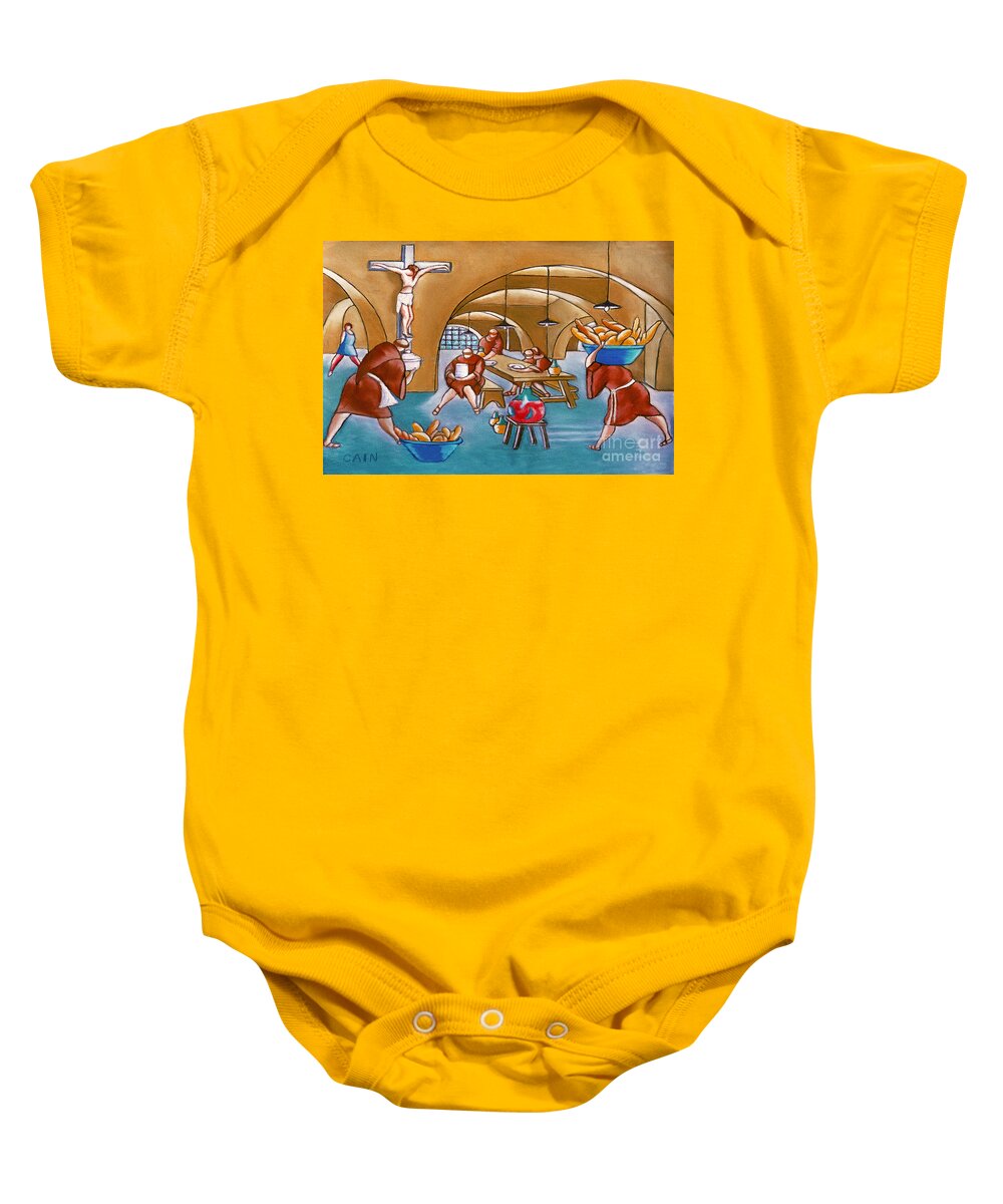 Monks Baby Onesie featuring the painting Monks Meal by William Cain