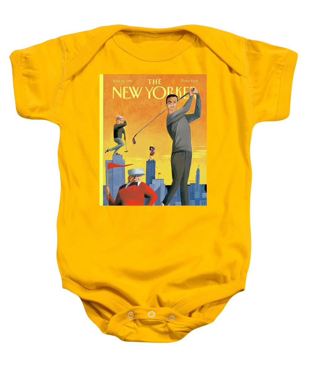 Tee Time Baby Onesie featuring the painting New Yorker June 10th, 1996 by Mark Ulriksen