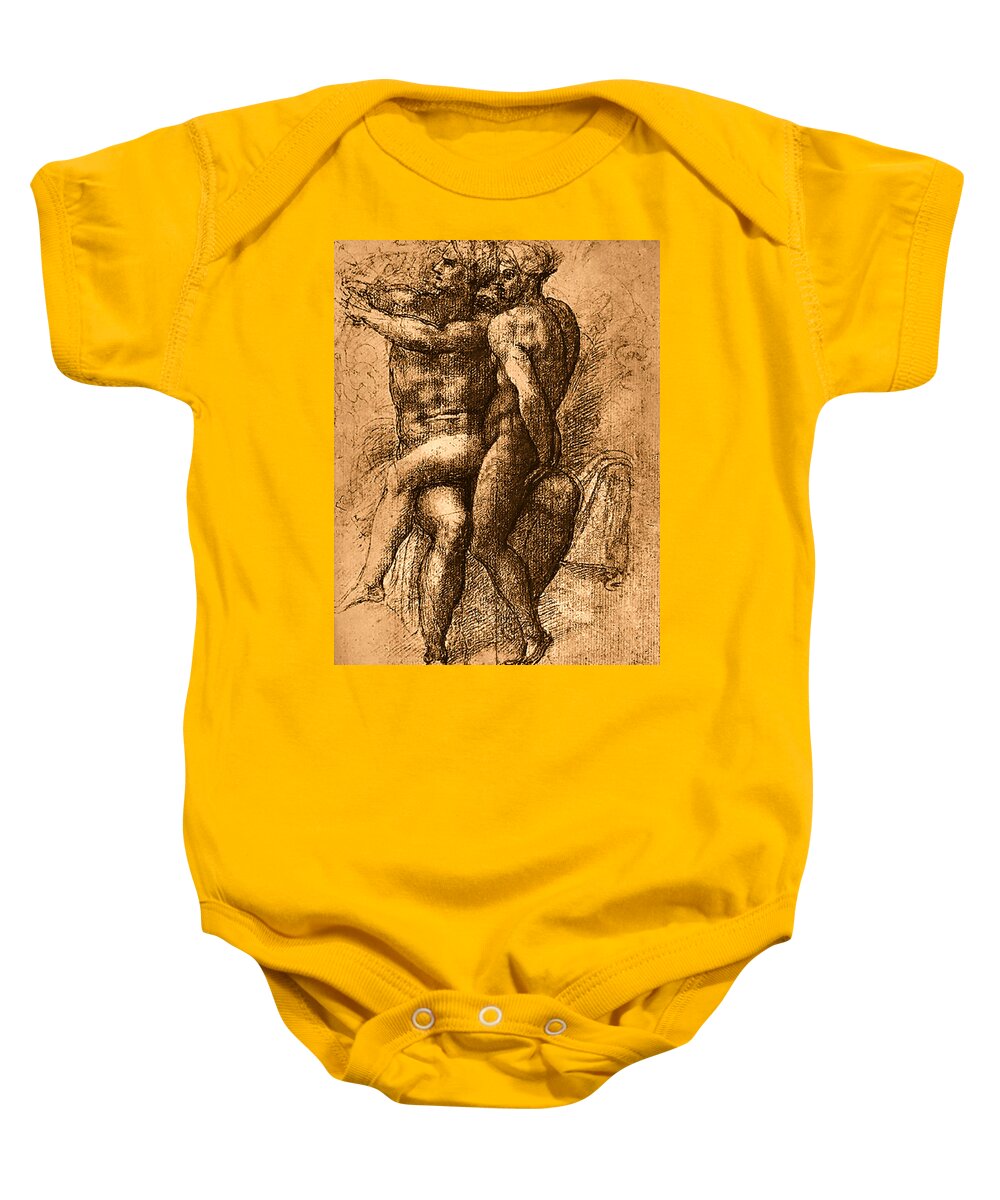 Nude Study Number One Baby Onesie featuring the painting Nude Study Number One by Michelangelo Buonarroti