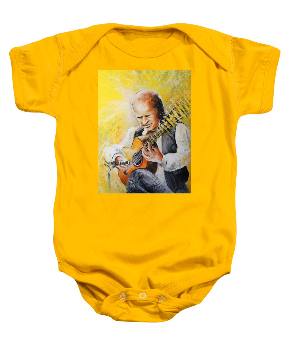 Music Baby Onesie featuring the painting Paco de Lucia by Miki De Goodaboom