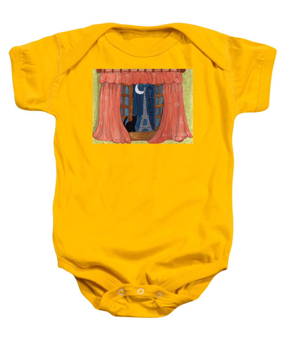 Eiffel Tower Baby Onesie featuring the painting Paris Moonlight by Lee Owenby