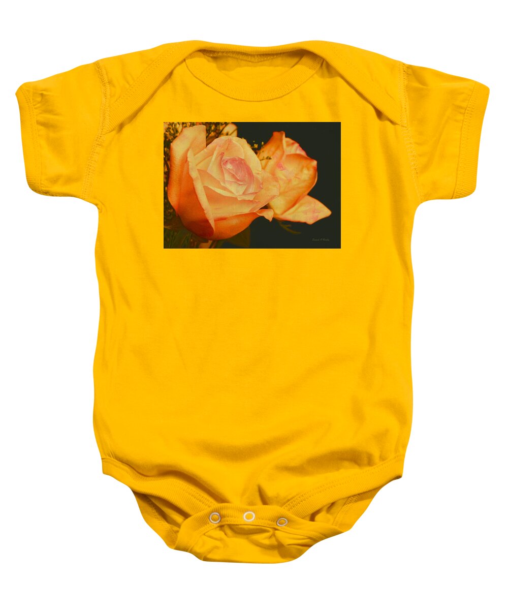 Rose Baby Onesie featuring the painting Peach Roses by Sandi OReilly