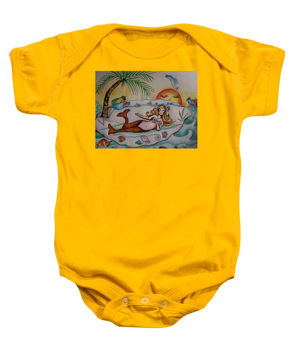 Water Baby Onesie featuring the drawing Private Paradise by Leslie Manley