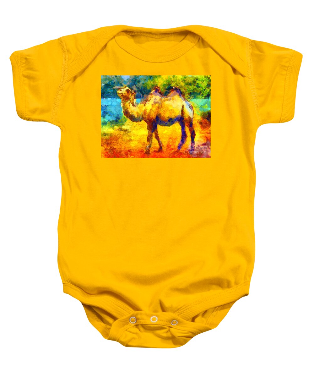 Van Gogh Baby Onesie featuring the painting Rainbow Camel by Pixel Chimp