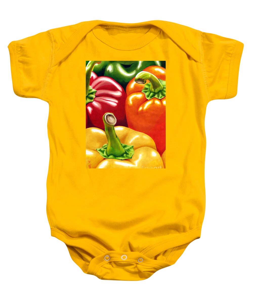 Bell Peppers Baby Onesie featuring the drawing Rainbow of Peppers by Cory Still