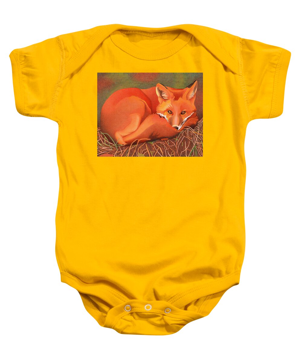 Art Baby Onesie featuring the drawing Red Fox by Dan Miller