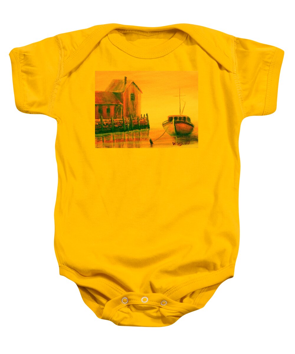 Seascape Baby Onesie featuring the painting Rockport 2 by Wayne Enslow