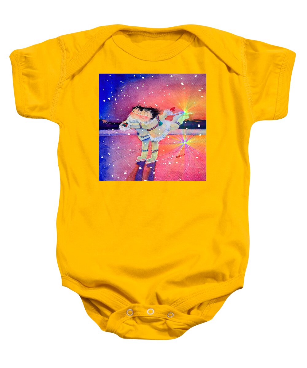 Skaters Baby Onesie featuring the painting Romance In The Midnight Sun by Hanne Lore Koehler