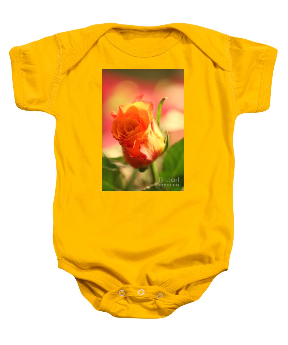 Background Baby Onesie featuring the photograph Rose on pink background II by Amanda Mohler