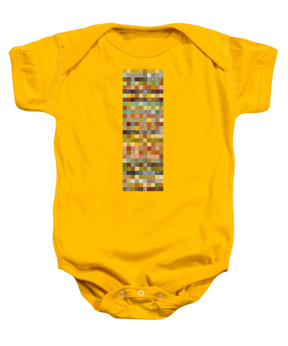 Abstract Baby Onesie featuring the painting Soft Palette Rustic Wood Series Collage lll by Michelle Calkins